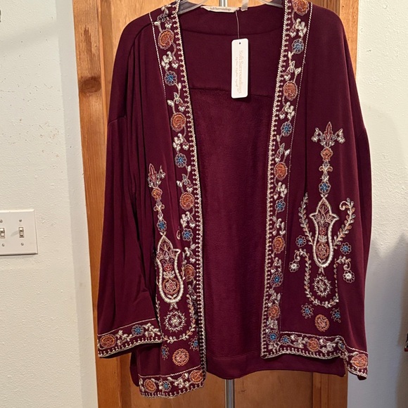 Soft Surroundings Jackets & Blazers - Soft Surroundings Burgundy Embroidered Jacket